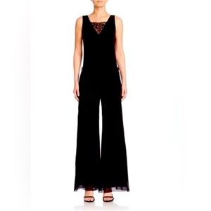 FUZZI Sleeveless Sheer Lined Black Jumpsuit w/Lace